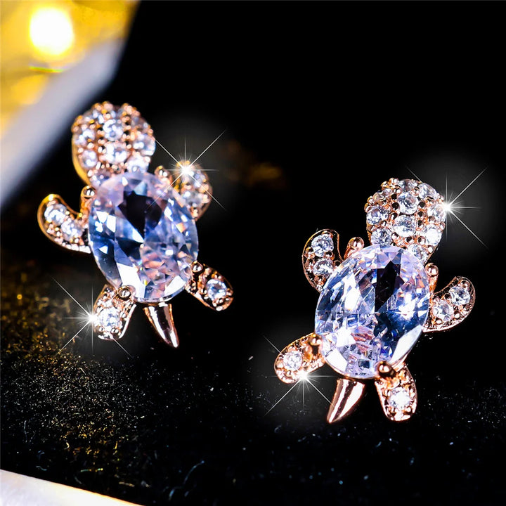 Marina Turtle Crystal Stud Earrings styled view