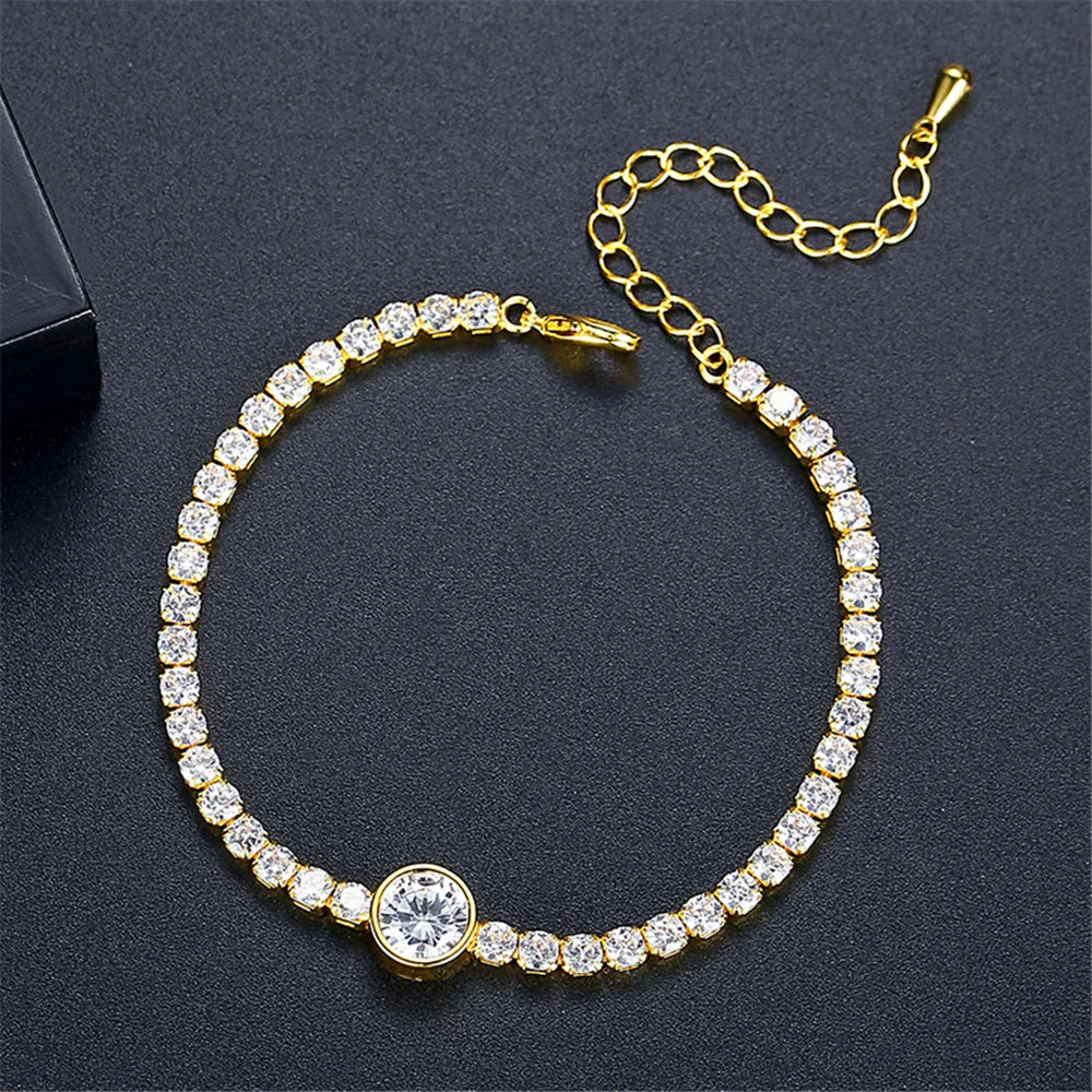 Charme Vrouwelijke Witte Zirkoon Steen Ronde Vierkante Hart Armband Schattige Gouden Kleur Verstelbare Bruiloft Sieraden Voor Vrouwen