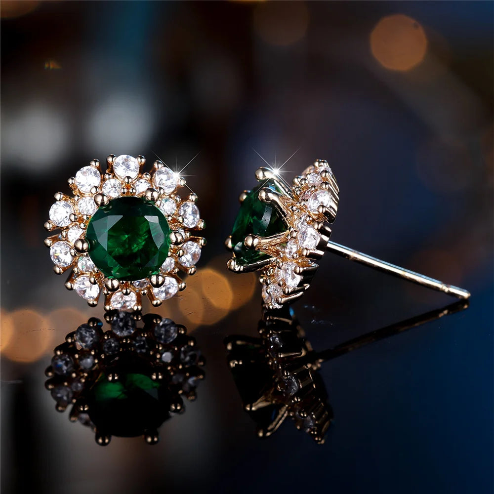 Emeraldine Green Halo Stud Earrings additional detail