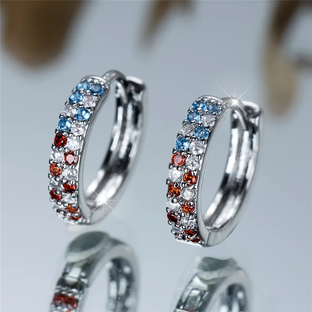 Prismatic Rainbow Hoop Earrings styled view
