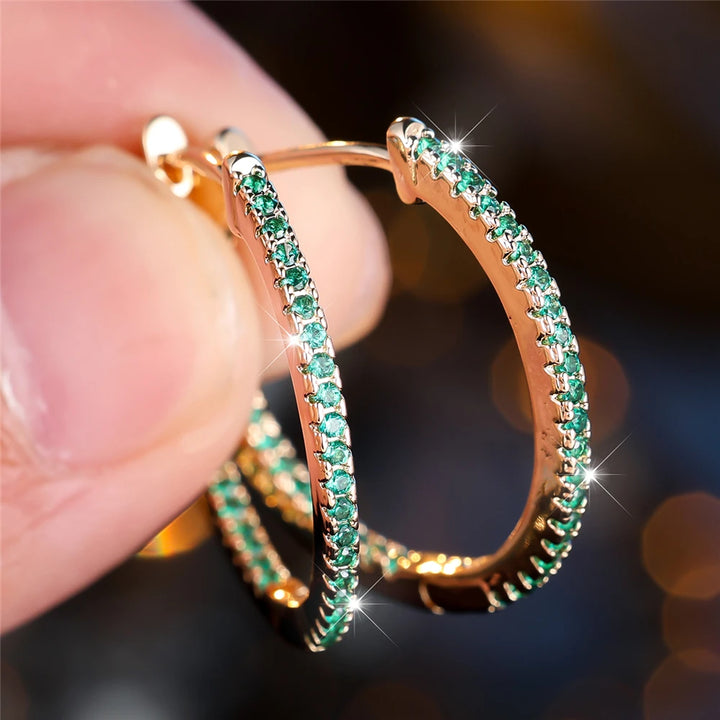 Leuke kleine groen blauw rood zirkoon steen hoepel oorbellen voor vrouwen charme vrouwelijke rose goud kleur bruiloft sieraden cadeau