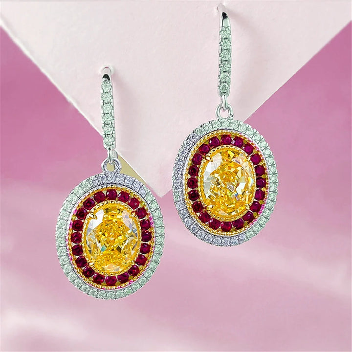 Charm Vrouwelijke Grote Gele Ovale Zirkoon Steen Drop Dangle Oorbellen Leuke Zilveren Kleur Partij Sieraden Voor Vrouwen