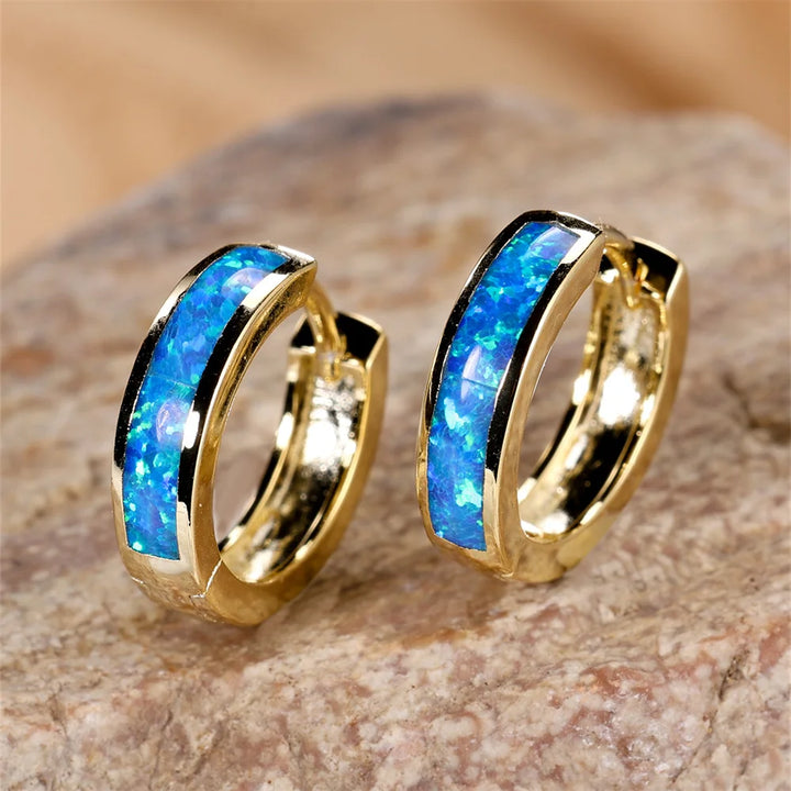 Opal Circles | Blue &amp; White Opal-Look Hoop Earrings