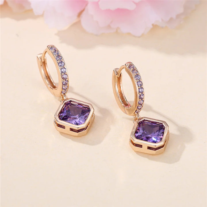 Lilacelle Purple Crystal Hoop Earrings close-up detail