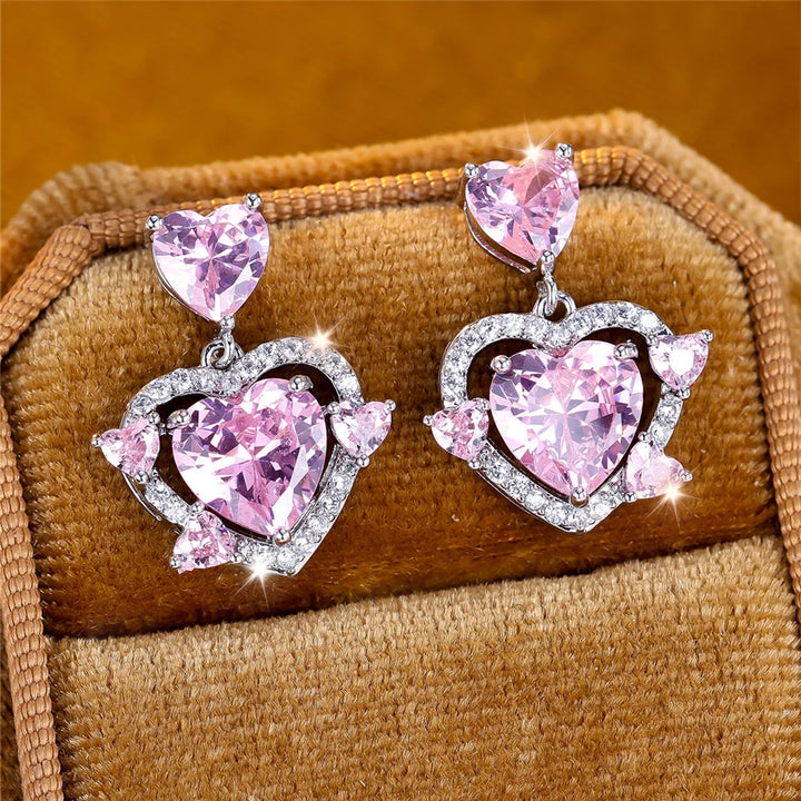 Leuke vrouwelijke steen wit roze zirkoon liefde hart Stud Oorbellen zilveren kleur bruiloft sieraden voor vrouwen