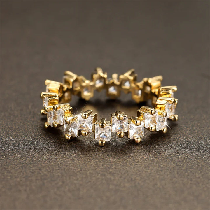Luxe Kristal Kleine Vierkante Stenen Ring Lichtpaars Zirkoon Verlovingsring Charme Geel Goud Kleur Trouwringen Voor Vrouwen