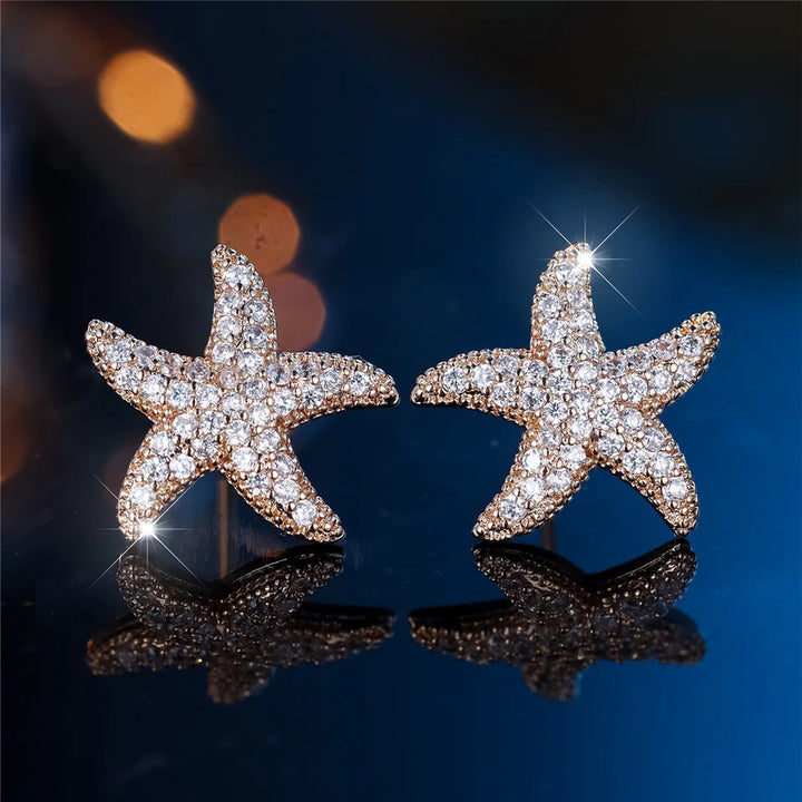 Leuke vrouwelijke steen witte kristallen zeester oorbellen gouden kleur bruiloft sieraden voor vrouwen