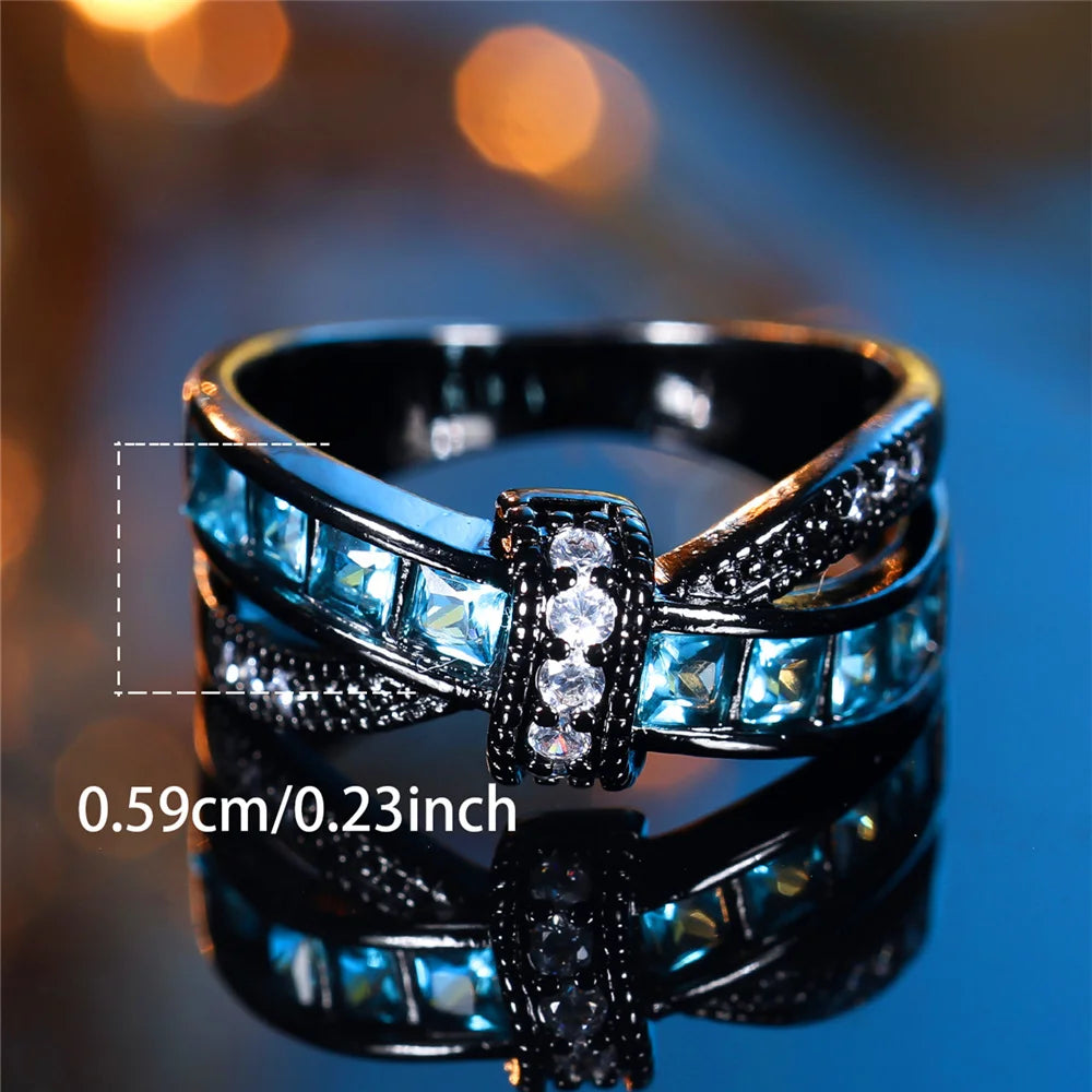 Aqua Noir | Light Blue Crystal Ring