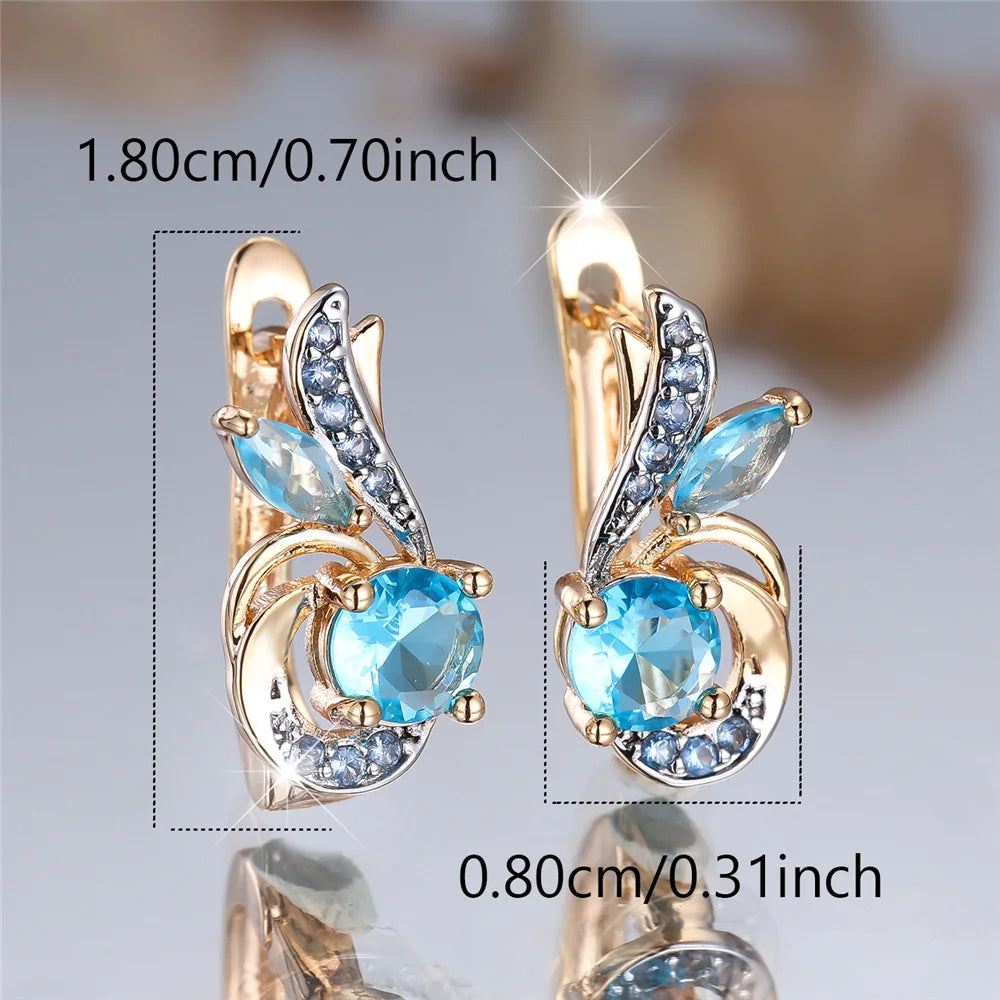 Charme Vrouwelijke Water Blauw Kristal Zirkoon Steen Hoepel Oorbellen Goud Kleur Eenvoudige Bruiloft Sieraden Voor Vrouwen