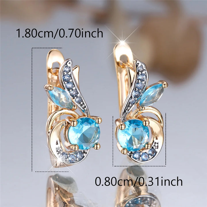 Charme Vrouwelijke Water Blauw Kristal Zirkoon Steen Hoepel Oorbellen Goud Kleur Eenvoudige Bruiloft Sieraden Voor Vrouwen