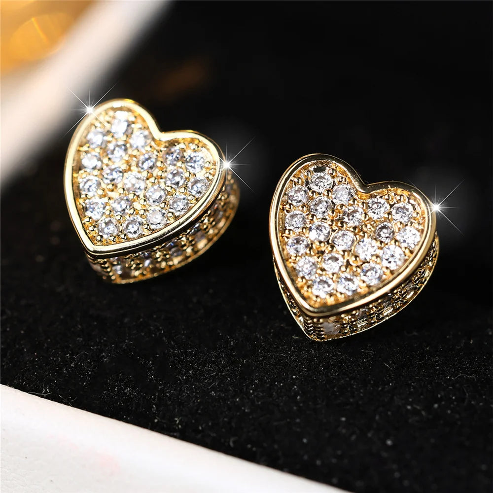 Schattige Vrouwelijke Witte Hart Zirkoon Steen Stud Oorbellen Goud Kleur Sierlijk Cadeau Bruiloft Sieraden Voor Vrouwen