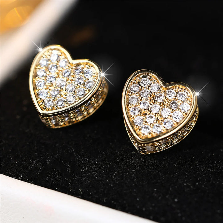 Schattige Vrouwelijke Witte Hart Zirkoon Steen Stud Oorbellen Goud Kleur Sierlijk Cadeau Bruiloft Sieraden Voor Vrouwen