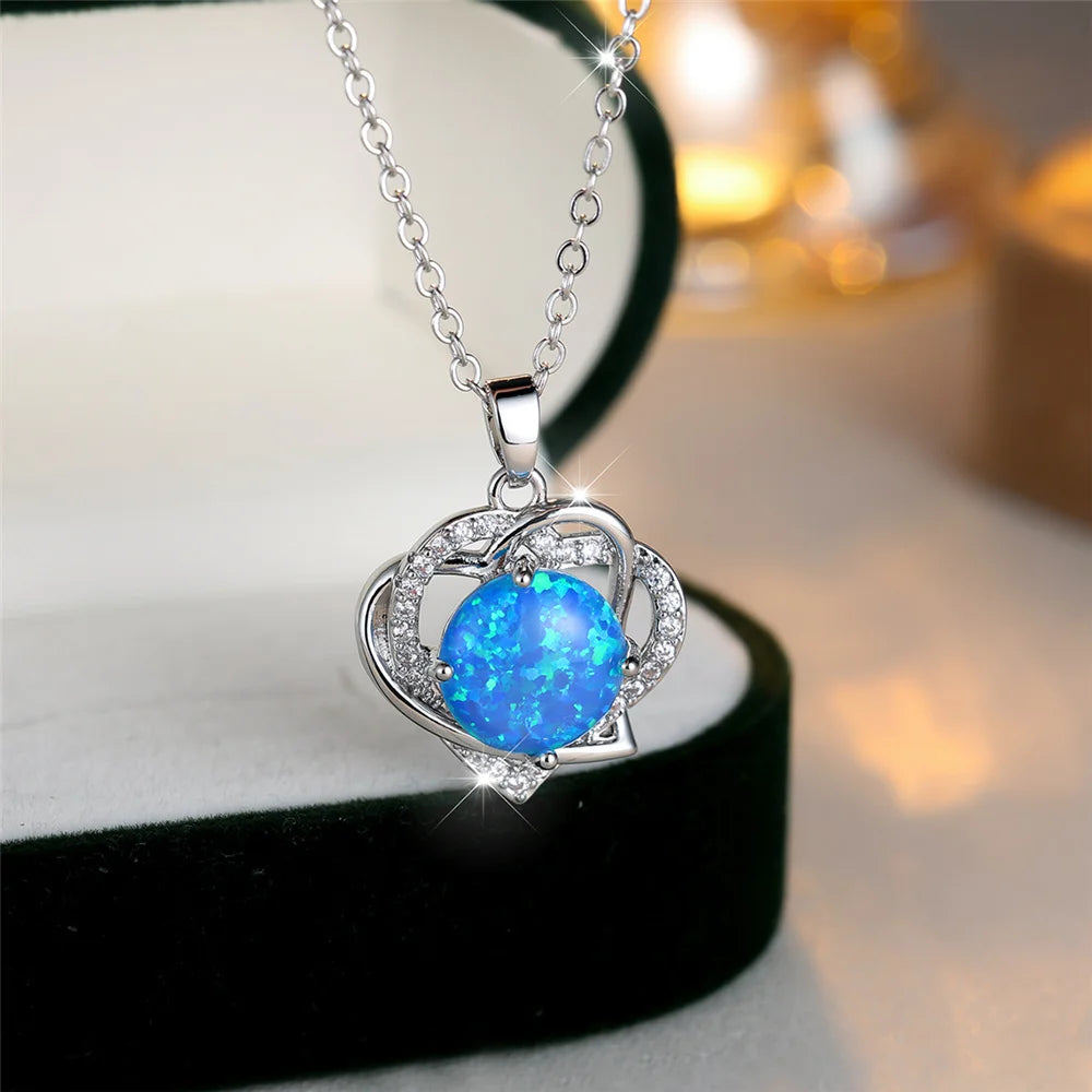 Oceanette Blue Opal-Look Heart Necklace styled view