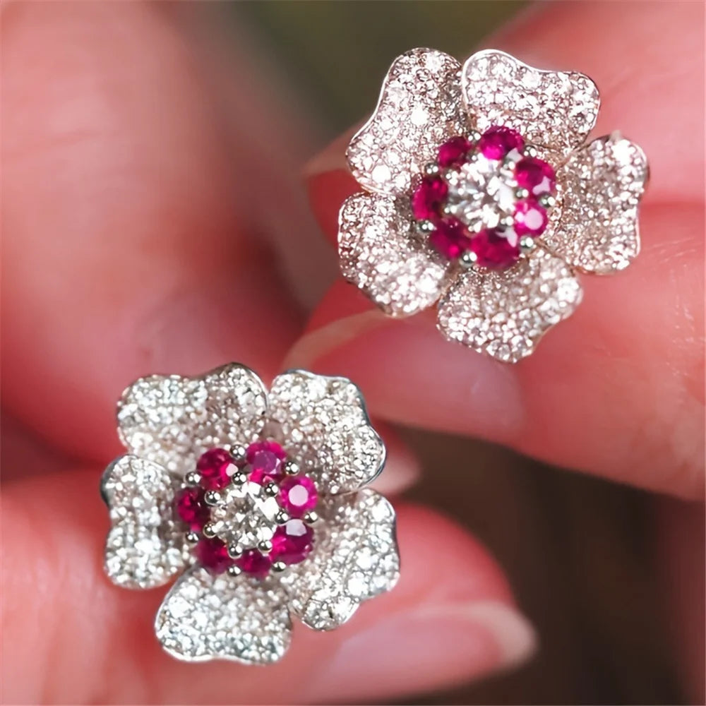 Scarlett | Red &amp; White Flower Stud Earrings