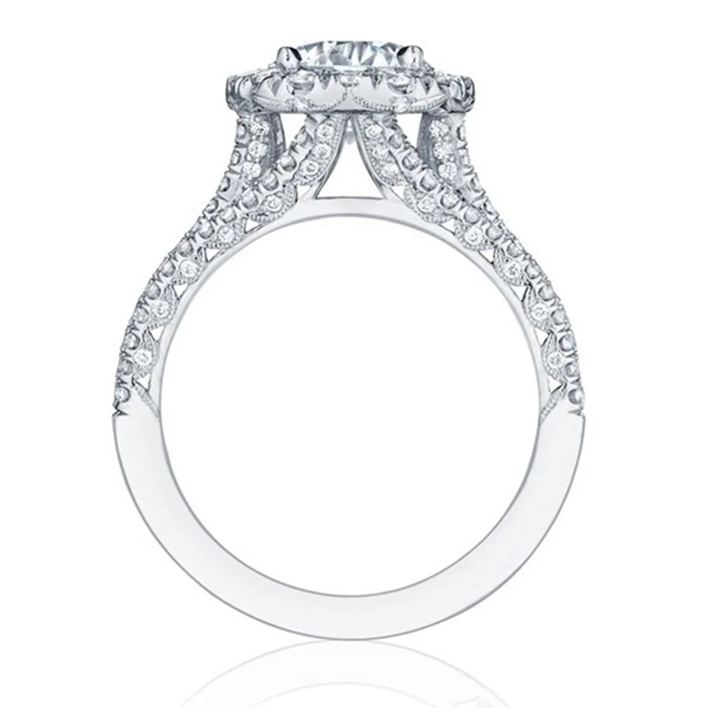 Kristal Vrouwelijke Wit Roze Zirkoon Stenen Ring Set Zilver Goud Kleur Bruids Bruiloft Verlovingssieraden Voor Vrouwen