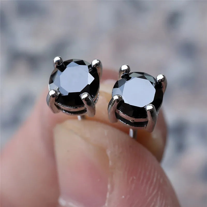 Luxe Vrouwelijke Kristal Groene Steen Charme Zilver Kleur Stud Oorbellen Leuke Ronde Zirkoon Bruiloft Sieraden Voor Vrouwen