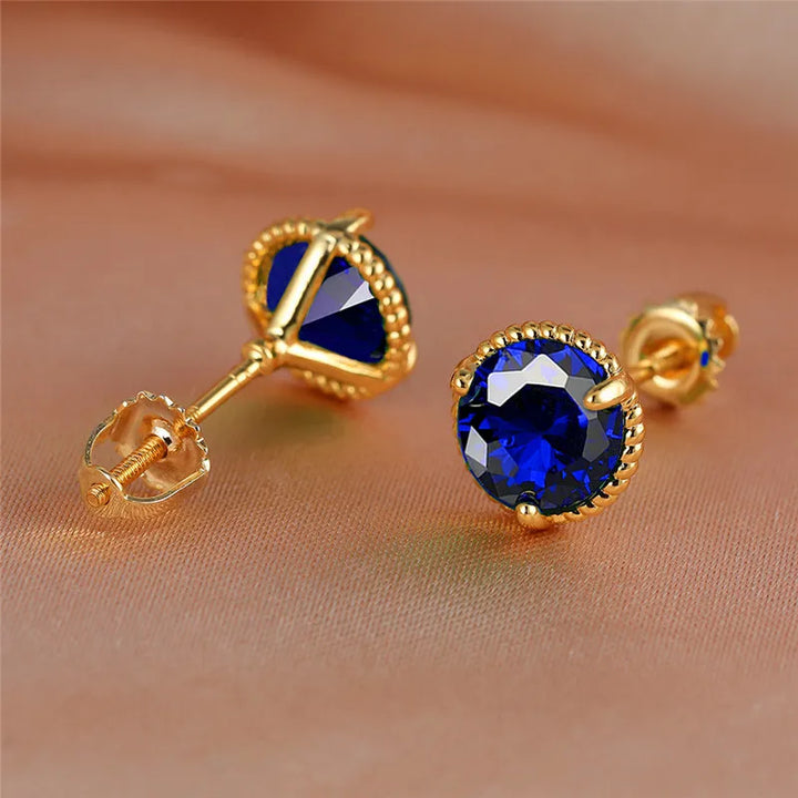 Leuke Vrouwelijke Geel Goud Kleur Veelkleurige Zirkoon Steen Stud Oorbellen Groen Blauw Rood Kristal Bruiloft Sieraden Voor Vrouwen