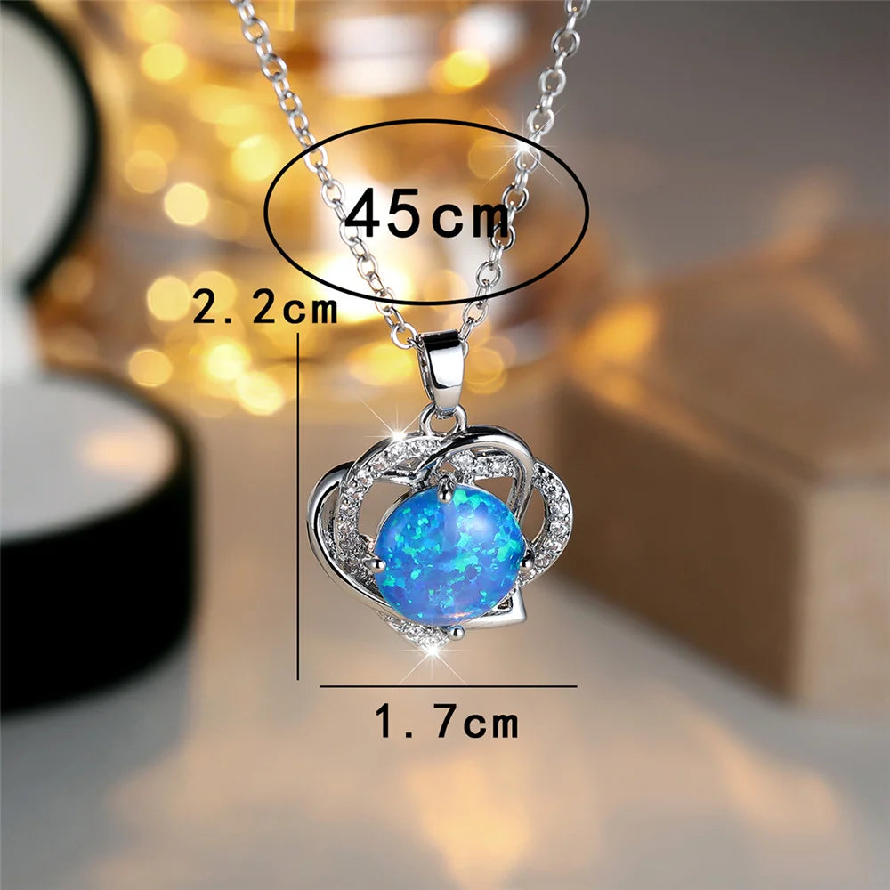 Oceanette Blue Opal-Look Heart Necklace close-up detail