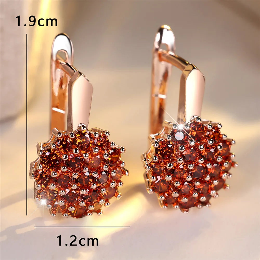 Rode Zirkoon Luxe Kristallen Zonnebloem Hoepel Oorbellen Voor Vrouwen Rose Goud Kleur Bruiloft Bloem Sieraden Verjaardagscadeau