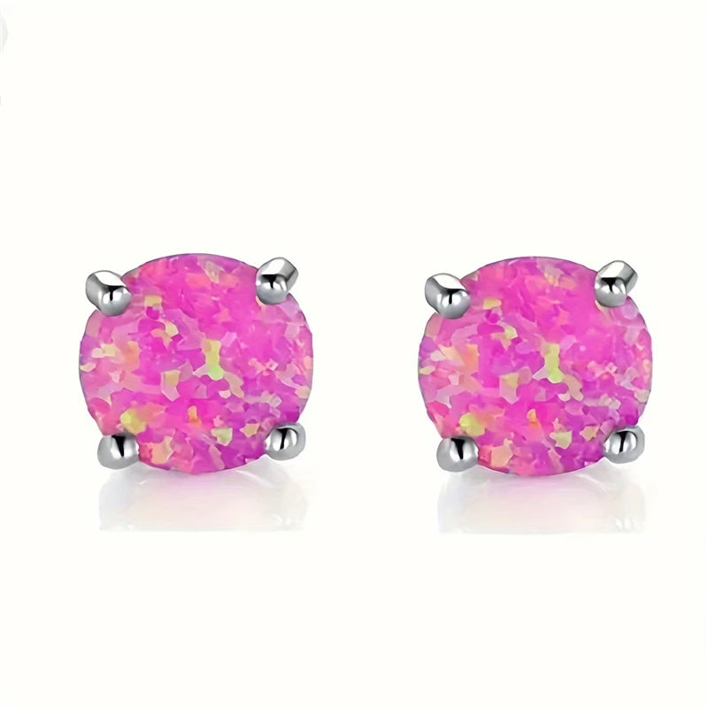 Schattige Vrouwelijke Blauwe Kristal Wit Groen Vuur Opaal Steen Oorknopjes Zilveren Kleur Bruiloft Sieraden Voor Vrouwen