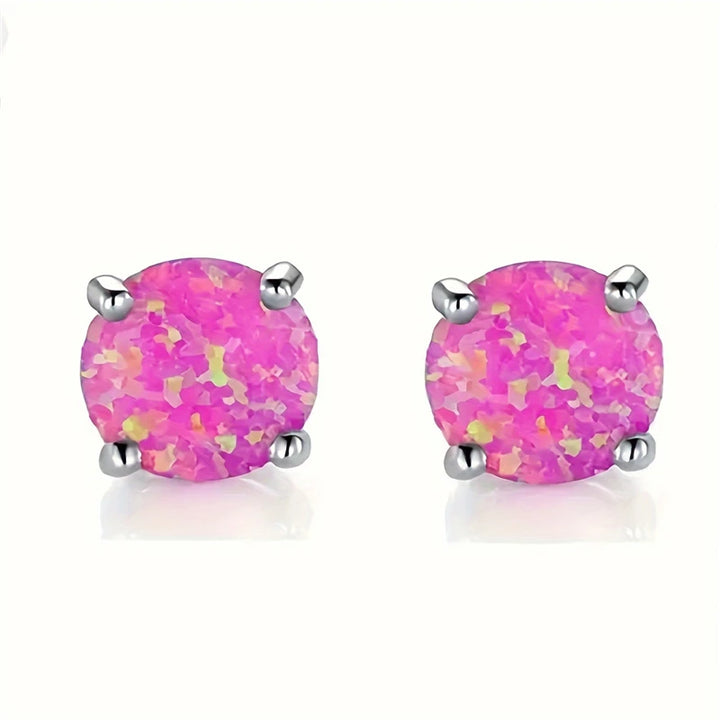 Schattige Vrouwelijke Blauwe Kristal Wit Groen Vuur Opaal Steen Oorknopjes Zilveren Kleur Bruiloft Sieraden Voor Vrouwen