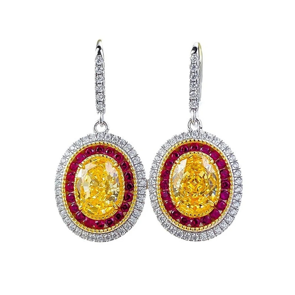 Charm Vrouwelijke Grote Gele Ovale Zirkoon Steen Drop Dangle Oorbellen Leuke Zilveren Kleur Partij Sieraden Voor Vrouwen