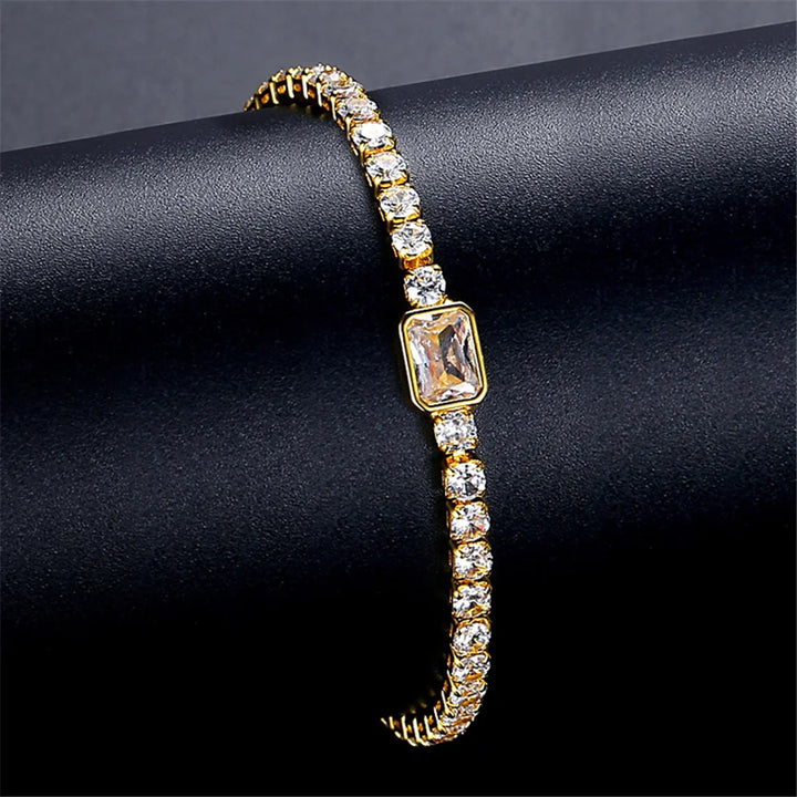 Charme Vrouwelijke Witte Zirkoon Steen Ronde Vierkante Hart Armband Schattige Gouden Kleur Verstelbare Bruiloft Sieraden Voor Vrouwen