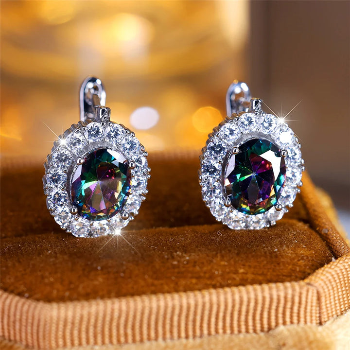 Schattige Kleine Blauwe Groene Paarse Zirkoon Stenen Oorringen Voor Vrouwen Charme Vrouwelijke Zilveren Kleur Bruiloft Sieraden Cadeau