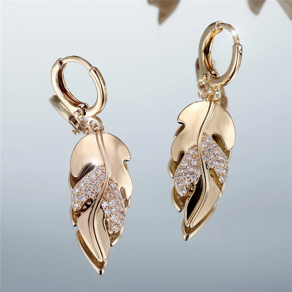 Laurena | White Crystal Leaf Hoop Earrings