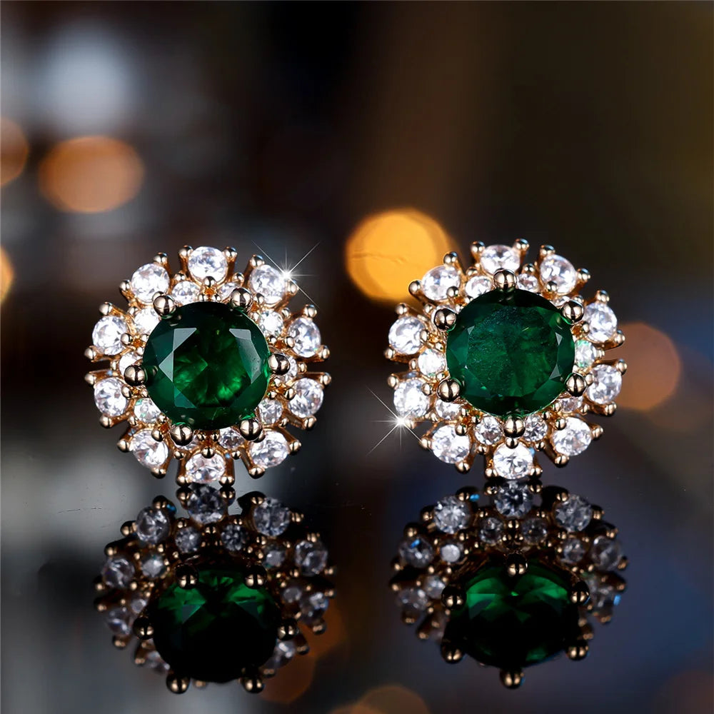 Emeraldine Green Halo Stud Earrings styled view