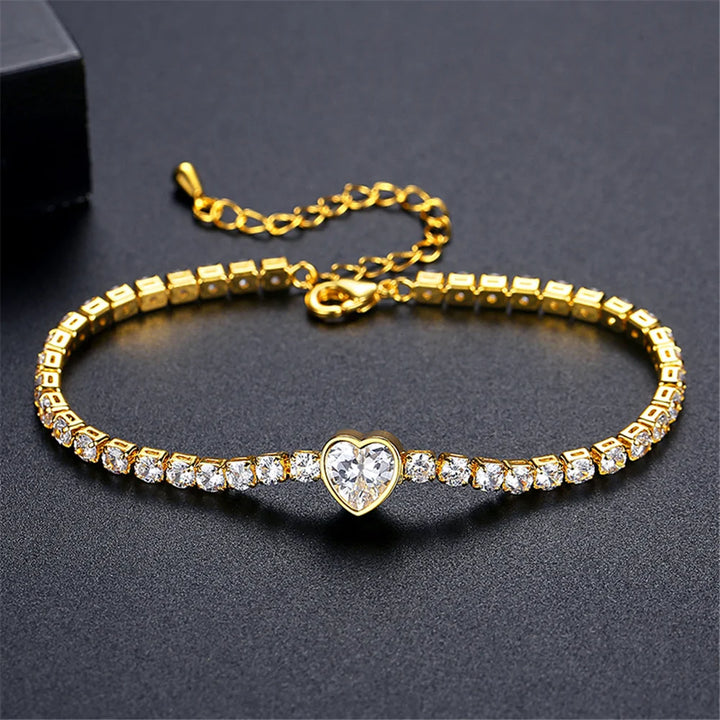 Charme Vrouwelijke Witte Zirkoon Steen Ronde Vierkante Hart Armband Schattige Gouden Kleur Verstelbare Bruiloft Sieraden Voor Vrouwen
