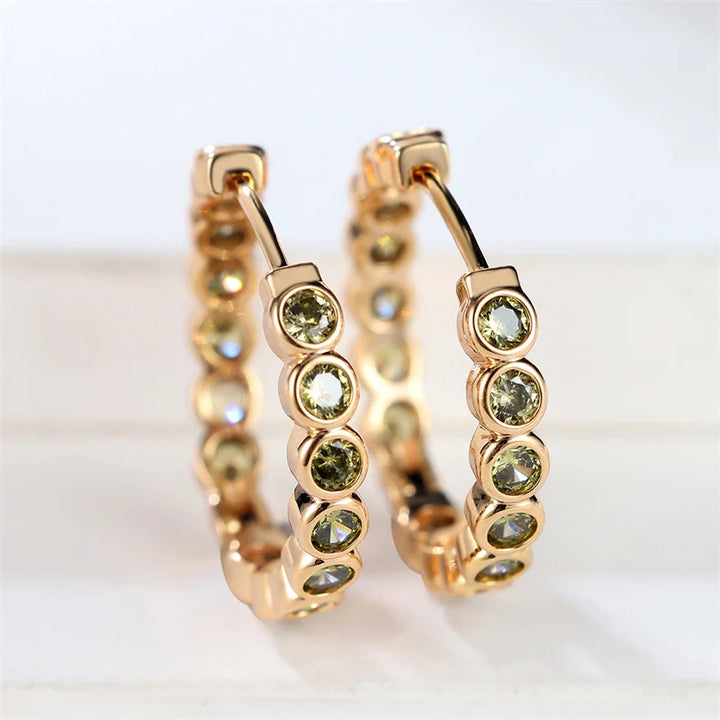 Luxe vrouwelijke kleine zwarte ronde oorbellen charme geel goud kleur trendy zirkoon steen bruiloft sieraden