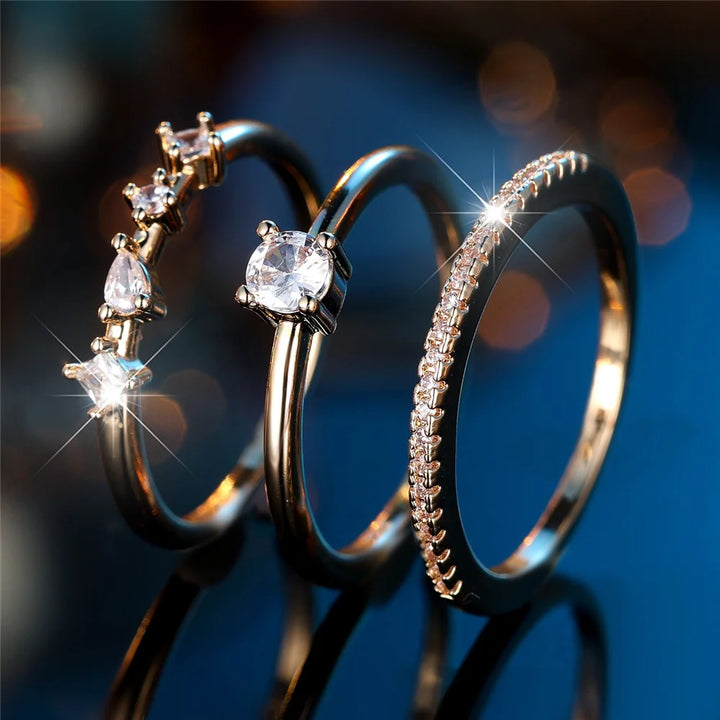 Camellia | White Crystal Bridal Ring Set