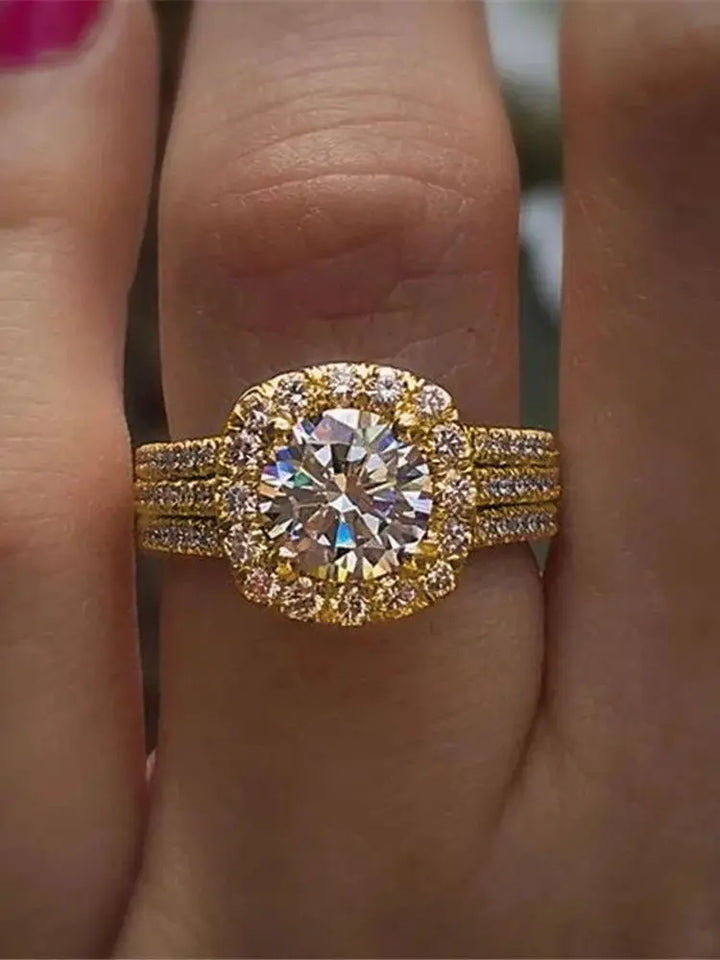 Kristal Vrouwelijke Wit Roze Zirkoon Stenen Ring Set Zilver Goud Kleur Bruids Bruiloft Verlovingssieraden Voor Vrouwen