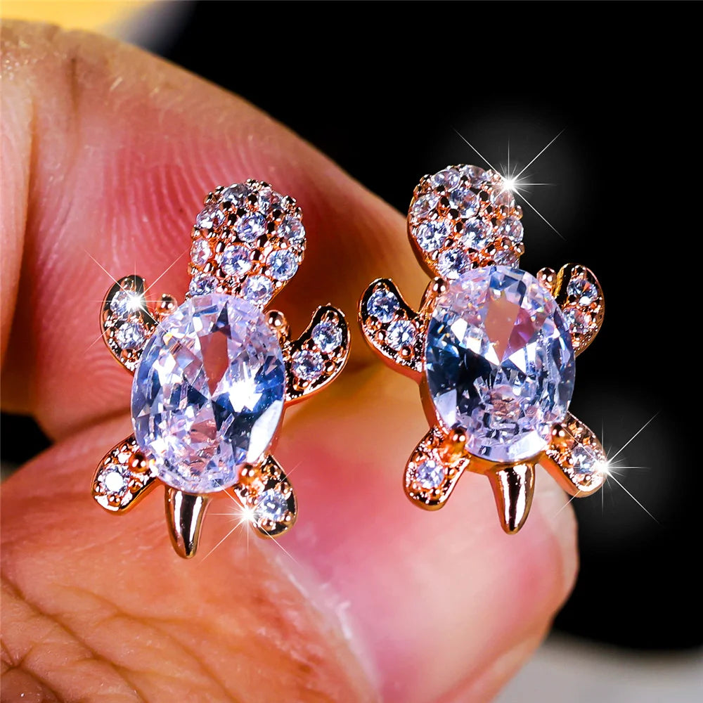 Marina Turtle Crystal Stud Earrings
