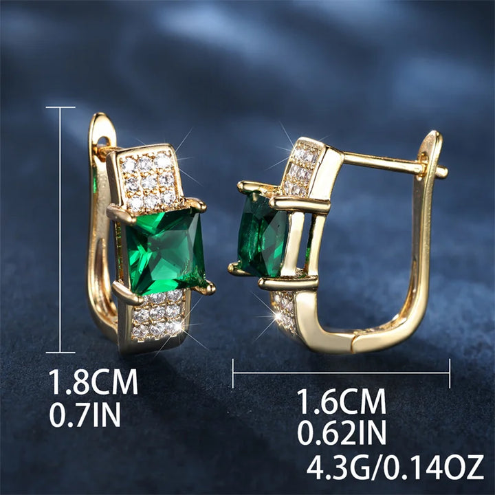 Schattige Vrouwelijke Groene Stenen Clip Oorbel Luxe Witte Kristallen Sieraden Gouden Kleur Bruiloft Oorbellen Voor Vrouwen