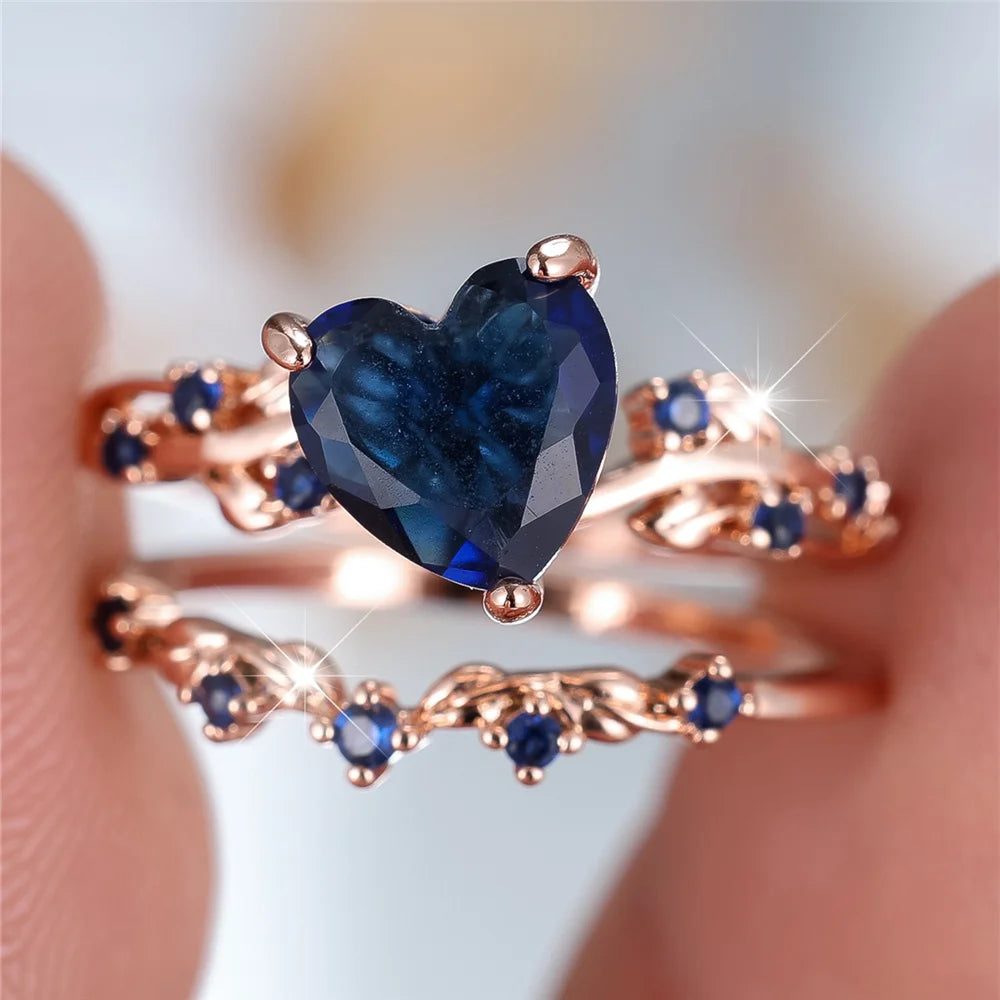 Mariblue | Blue Heart Bridal Ring Set