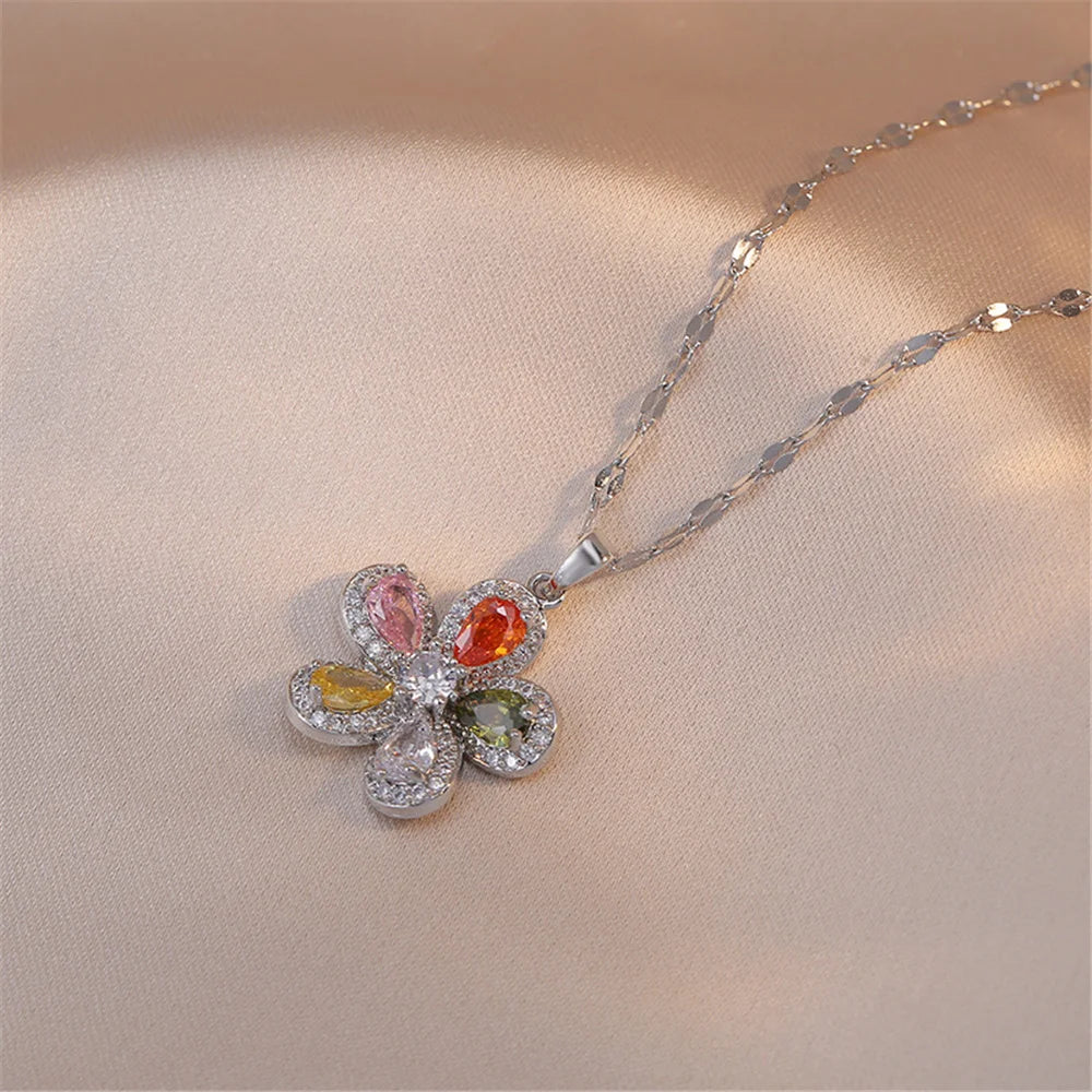 Floralie Crystal Flower Pendant Necklace close-up detail