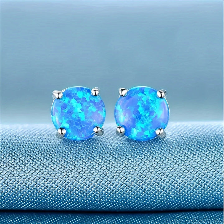 Schattige Vrouwelijke Blauwe Kristal Wit Groen Vuur Opaal Steen Oorknopjes Zilveren Kleur Bruiloft Sieraden Voor Vrouwen