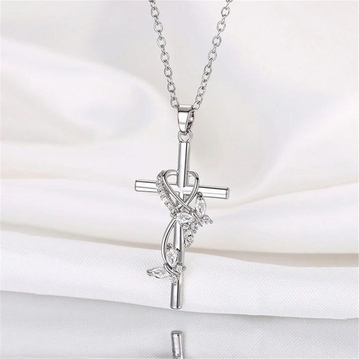 Elowen | Butterfly Cross Crystal Necklace