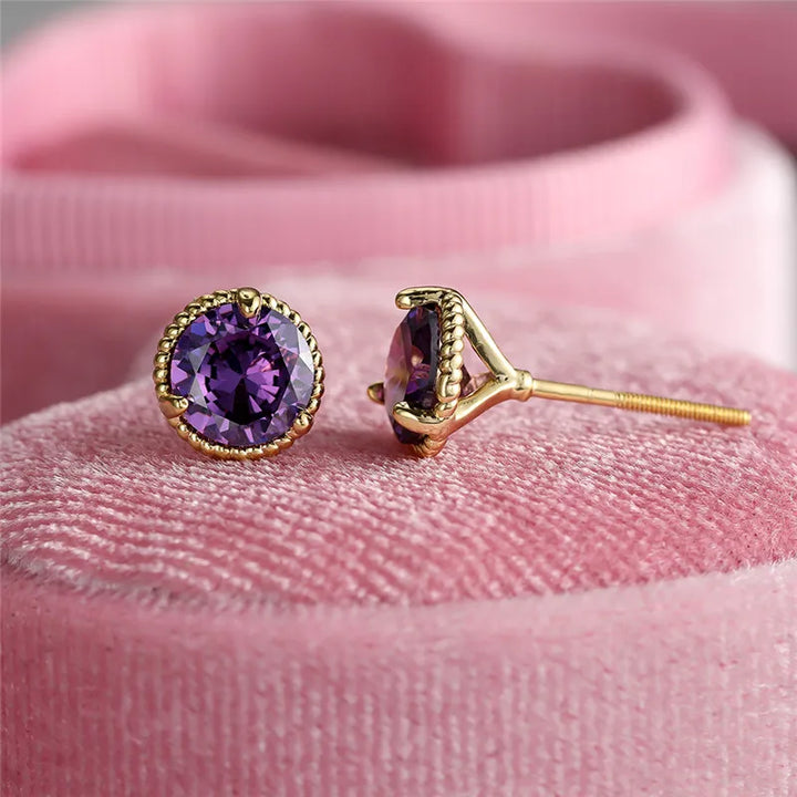 Leuke Vrouwelijke Geel Goud Kleur Veelkleurige Zirkoon Steen Stud Oorbellen Groen Blauw Rood Kristal Bruiloft Sieraden Voor Vrouwen