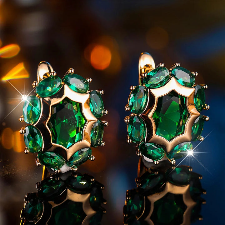 Kristal Groen Blauw Zwart Groen Wit Ovaal Zirkoon Steen Oorringen Voor Vrouwen Mode Vrouwelijke Gouden Kleur Bruiloft Sieraden