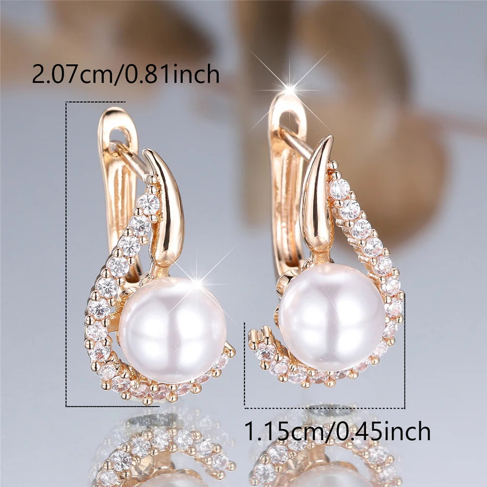 Charme Vrouwelijke Witte Parel Kristal Zirkoon Steen Hoepel Oorbellen Goud Kleur Eenvoudige Bruiloft Sieraden Voor Vrouwen