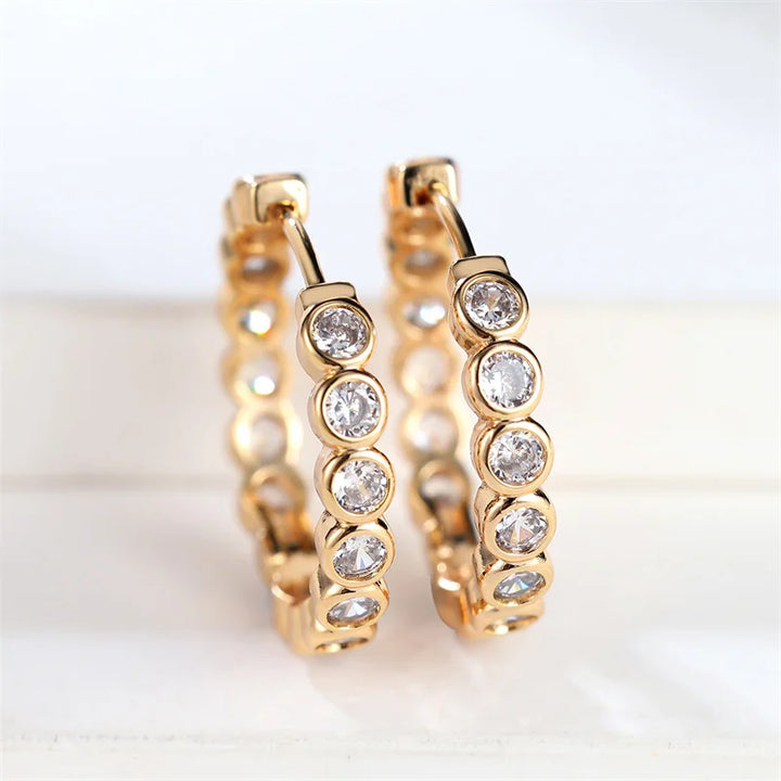 Luxe Vrouwelijke Kleine Zwarte Ronde Oorbellen Charme Goud Kleur Oorbellen Voor Vrouwen Trendy Zirkoon Steen Bruiloft Clip Oorbellen
