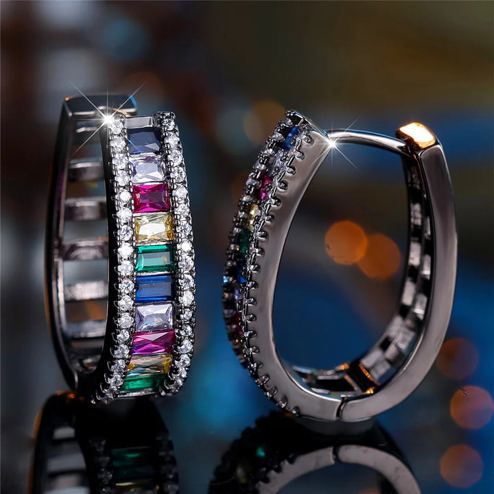 Charme Vrouwelijke Regenboog Zirkoon Steen Oorringen Mode Zilveren Kleur Bruiloft Sieraden Voor Vrouwen