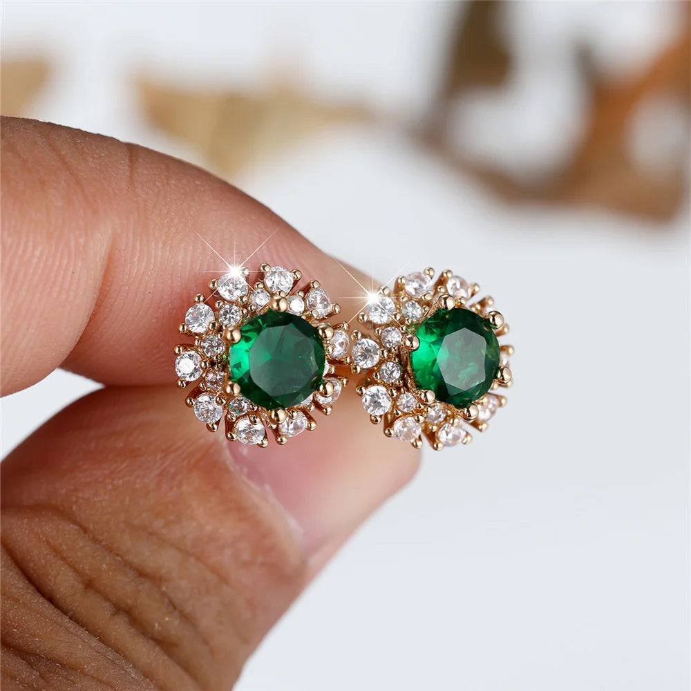 Emeraldine Green Halo Stud Earrings close-up detail