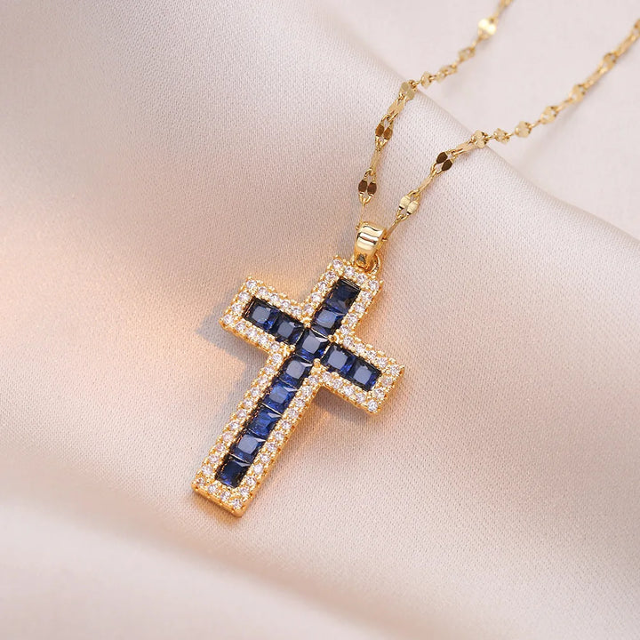 Faithful | Blue &amp; Pink Cross Necklace
