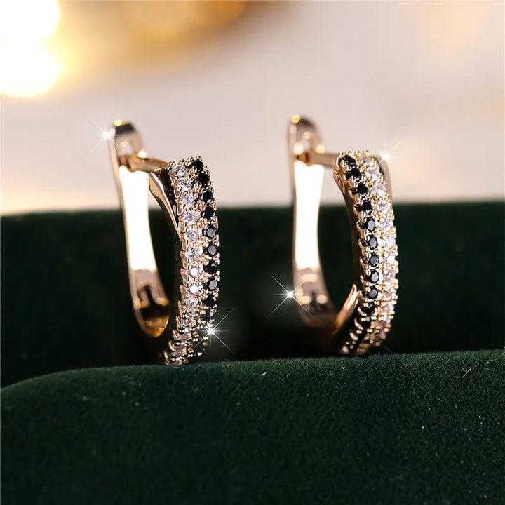Luxe Vrouwelijke Zwart Wit Zirkoon Steen Clip Oorbellen Charme Goud Kleur Bruiloft Sieraden Voor Vrouwen