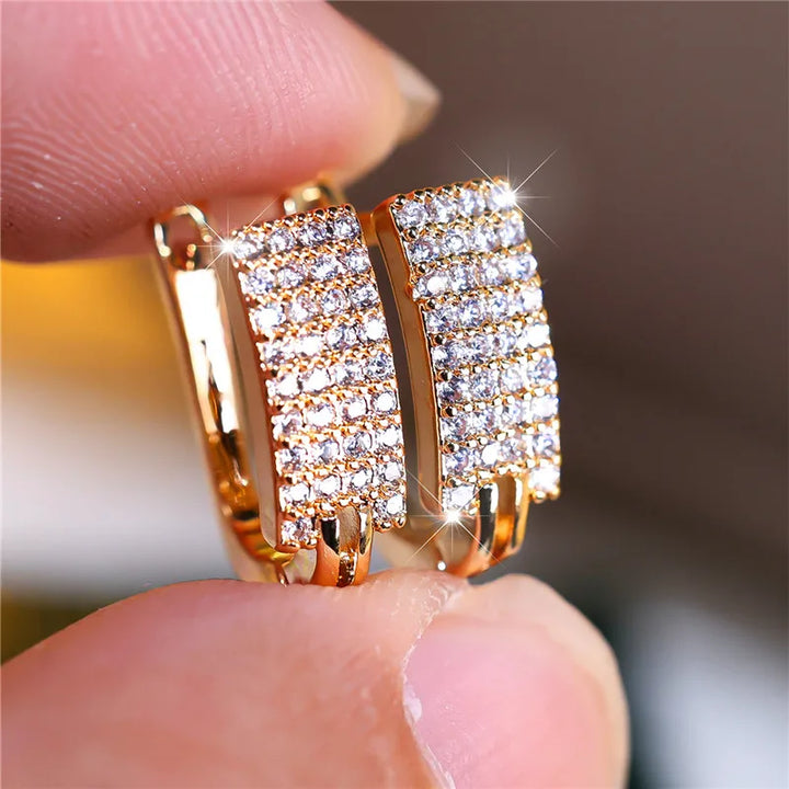 Luxe Vrouwelijke Witte Zirkoon Steen Clip Oorbellen Charme Goud Kleur Bruiloft Sieraden Voor Vrouwen