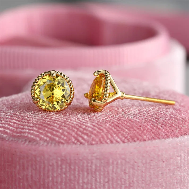 Leuke Vrouwelijke Geel Goud Kleur Veelkleurige Zirkoon Steen Stud Oorbellen Groen Blauw Rood Kristal Bruiloft Sieraden Voor Vrouwen